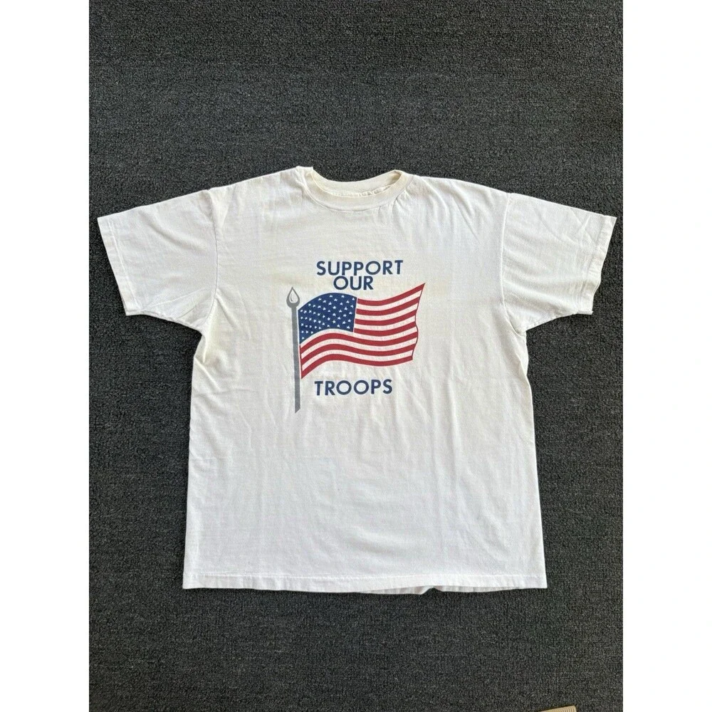 Vintage 90s Support Our‎ Troops American Flag Tee Made in USA Medium